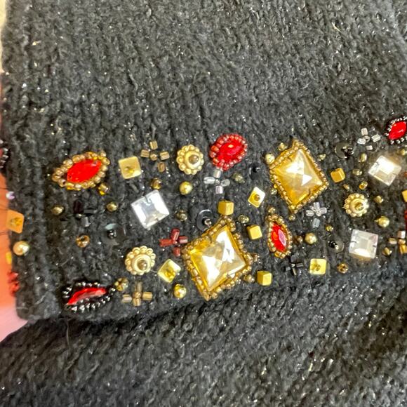 Laura Ashley Black Knit Button Front Embellished Cuffs Cardigan Sweater PL NWT - Picture 6 of 11